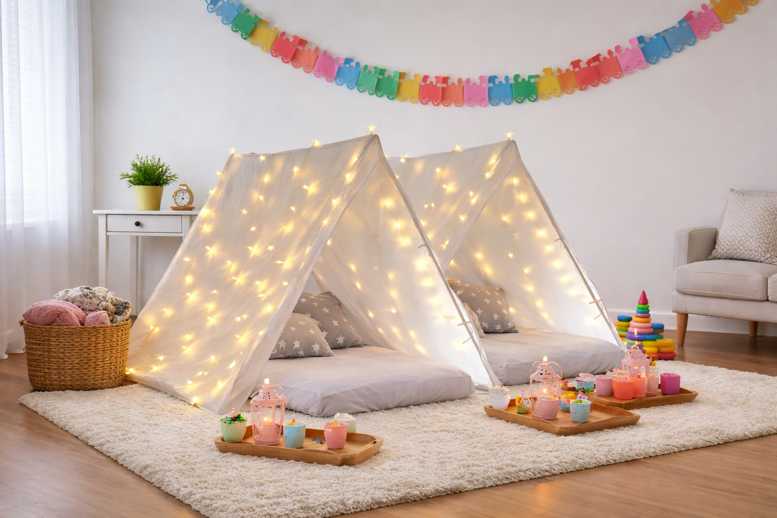 Cozy sleepover tent setup
