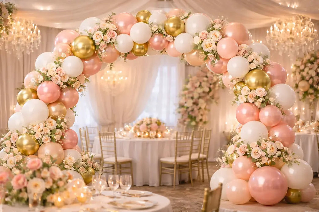Elegant organic balloon arch in bright and nicetones