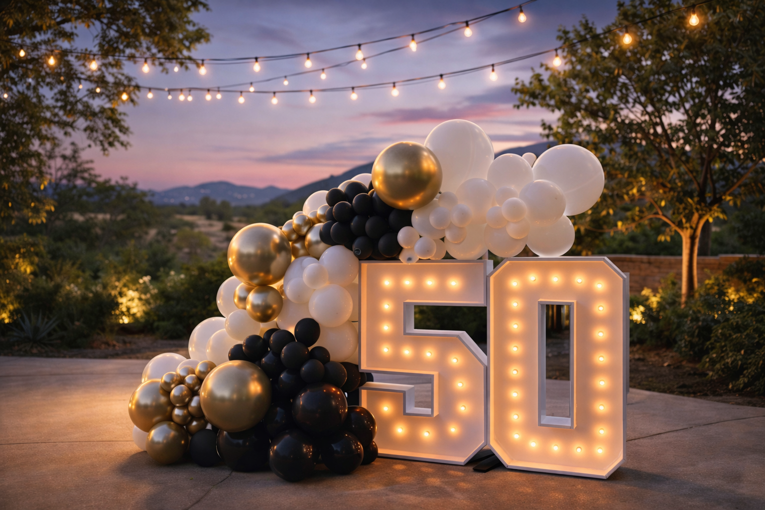 Marquee numbers with balloon backdrop